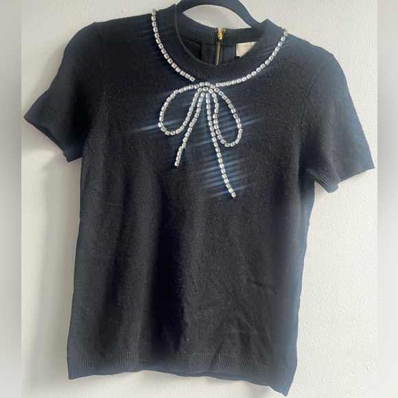 Kate Spade Black Wool Top with Rhinestone Bow Accent - Picture 6 of 6